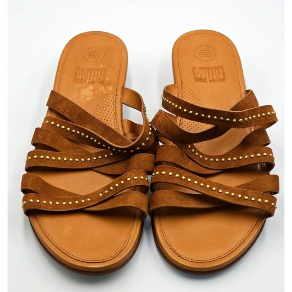 FitFlop Women's Brown Leather Lumy Strappy Studded Slide On Sandals Size 10 2428 - Picture 9 of 16